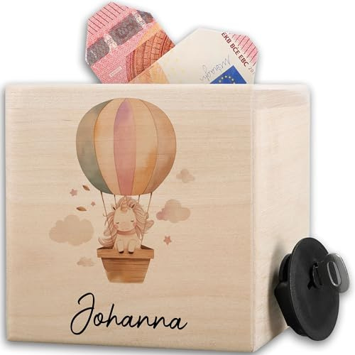 Holz - Einhörner - Spardose Kind Süßes Einhorn I Geschenkidee Kind personalisiert I Sparbüchse Taschengeld mit Name I Geldgeschenk Kinder - 10x10cm - Holz - Geburtstag geldgeschenke mädchen