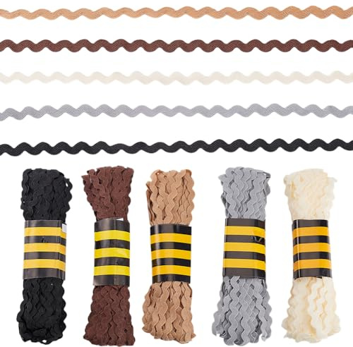 PH PandaHall 150 Yards Rick Rack Wave Ribbon 7mm Wave Bending Fringe Trim 5 Farben Breites Ric Rac Besatzgewebe Gurtband Zum Nähen von Kleidung Geschenkverpackungen