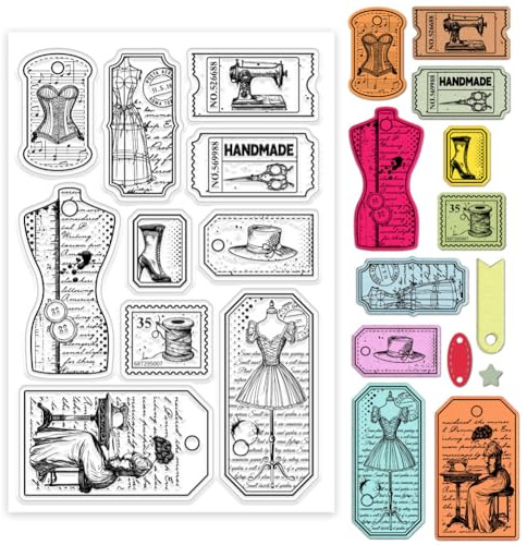 GLOBLELAND Nähticket Klarstempel Retro Nähmaschine Lesezeichen Silikon Klarstempel Siegel Transparente Stempel Für DIY Scrapbooking Karten Erstellen von Fotoalben Journalen