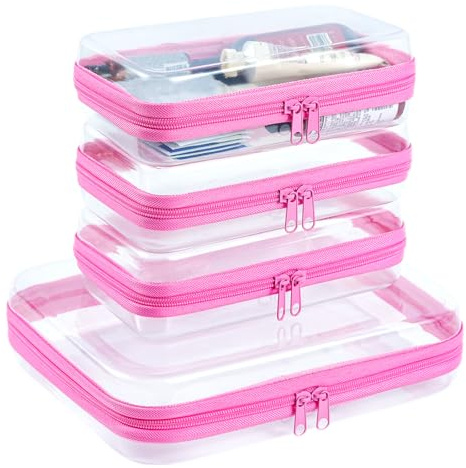WELPIRT Clear Zipper Pouches, Hard Shell Zipper Case (M+3S)