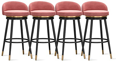Samt-Barhocker, 4-teiliges Set, moderne Küchenstühle mit Rückenlehne, gepolstert, Frühstücksbarstühle, Drehhocker für Kücheninsel und Restaurant, Barhöhe, Sitz