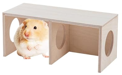 Hamster-Versteckkammer,Hamster-2-Kammer-Tunnel - 2-Kammer-Hamster-Holzhaus für den Innenbereich - Landschaftsornament Hamsterhaus Mehrraum-Kleintierlabyrinth für Wohnzimmer