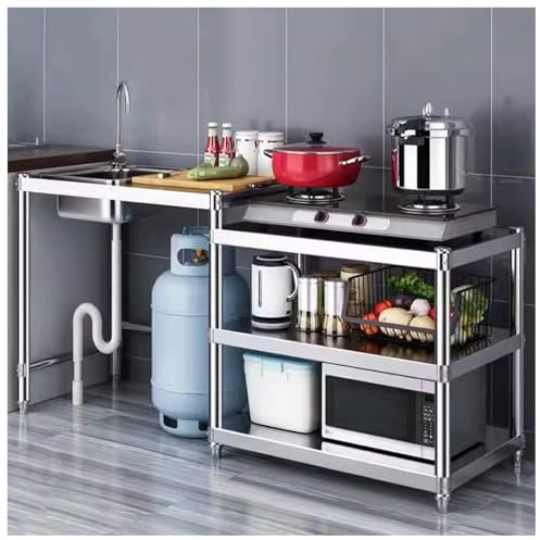 GXXINGIN Edelstahl-Spülen-Set, Einzelbecken, Küchenspüle mit Wasserhahn, Spüle, Handwaschbecken mit Arbeitsplatte und Lagerregalen, Miethaus, Innen- und Außenküche (130 cm)