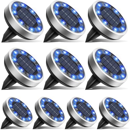 btfarm 10 Stück Solar Bodenleuchten Aussen, 8 LED Gartenbeleuchtung Solar Wasserdicht Boden Solarleuchten, Solarlampen für Außen Garten Rasen Auffahrt Gehweg Patio, Blau | Solarleuchte für den Außenbereich, IP65, wasserdicht, Solarleuchten für den Boden, Weg, Rasen, Hof, Terrasse (blau)