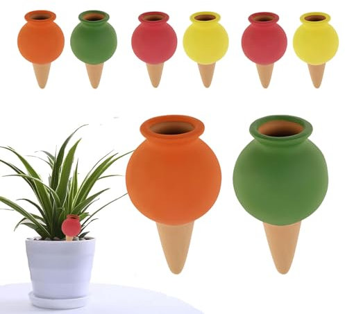 VAVPUP 8 Pack Terracotta Self-Watering Spikes Plants Automatic Slow Release Irrigation Stakes,Clay Plant Watering Globes Indoor/Outdoor,Effortless 3-5 Day Moisture 6.5x11.5cm,Eco-Friendly (4 colors)