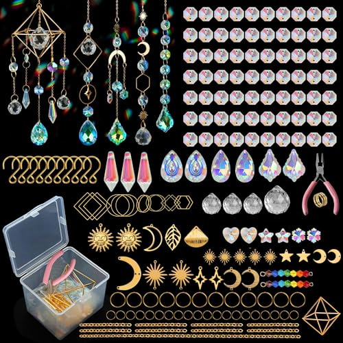 400 Pièces Attrape Soleil Cristal Suspendu: DIY kit Ccristaux pour Attrape Soleil pour Décoration de Fenêtre Décoration de Jardin avec Crochet de Suspension