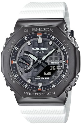 Casio GBM-2100 - Reloj de pulsera solar resistente, cubierta de metal, Bluetooth incluido, plástico de biomasa, Color limitado: blanco/negro, Tipo de pulsera: