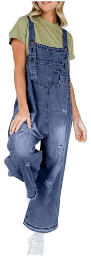 Peto para mujer, vaquero largo, moderno, pierna ancha, pantalones de peto, tirantes ajustables, mono de mezclilla, holgado, de verano, para el tiempo libre, pantalones de trabajo, corte holgado