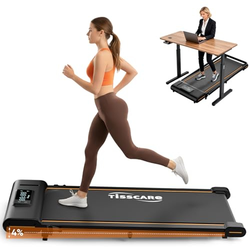TISSCARE Laufband für Zuhause Büro, Leises Walking Pad mit Aufgerüsteter Lauffläche 140.7 cm & 55.5 cm, 4% Steigungsfunktion, 1–6 km/h, LED-Display, 130 kg Tragkraft, Unter Schreibtisch Laufband