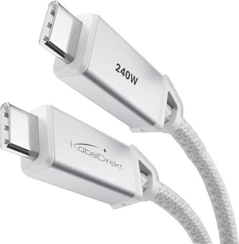 KabelDirekt – Cable USB C para carga rápida con 240W, conectores de metal irrompibles + trenzado de nailon resistente, USB 2.0 – 2x 2m (cable de carga/datos para móviles/portátiles – blanco)