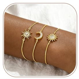 VIROMY 3 Paar Gold/Silber Armbänder Set für damen -14K Vergoldete/Versilberte Kubanische Schlangenketten-Boxketten Geschichteten Schmuck für Frauen