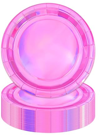HiEnjoin 50 Stück Pink Pappteller,Hot Pink Kindergeburtstag Partyteller Einwegteller Dessertteller für Graduierung Urlaub Hochzeit Geburtstag Party Baby Dusche Dekorationen