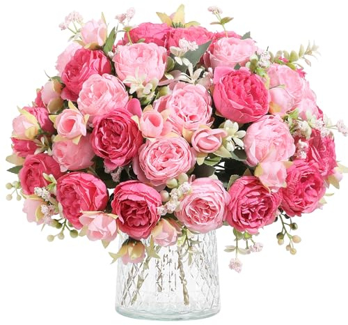 Hobyhoon 4 Bunches Peony Artificial Flowers for Decoration Faux Roses Fake Bouquet Real Touch Silk Flores Artificiales for Vase Wedding Home Décor