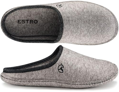 ESTRO Chaussons Homme Hiver Chaud - Pantoufles en Feutre Homme Pantoufles Chaussons Semelle Feutre WOLLFILZ (Gris, 46 EU)