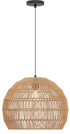 RELAX4LIFE Gewebte Pendelleuchte, Boho Hängelampe Höhenverstellbar, Bauernhaus Hängeleuchte mit E27-Basis (Glühbirnen Nicht Enthalten), Deckenlampe Hängend für Wohnzimmer, Schlafzimmer, Küche (Braun)