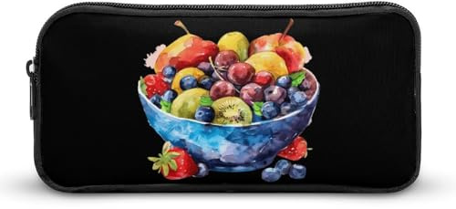 SMAZDFXX Trousse à Crayons Portable avec Bol de Fruits, Aquarelle, Petite Trousse à Crayons, Trousse de Maquillage, boîte de Rangement