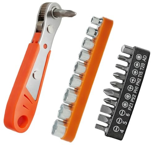 Mini Ratchet Wrench, Right Angle Phillips Magnetic Screwdriver for Awkward Spaces, 1/4 Inch Drive High Torque Offset Reversible Mini Ratcheting Offset Screwdriver Bits Set Gifts for Men