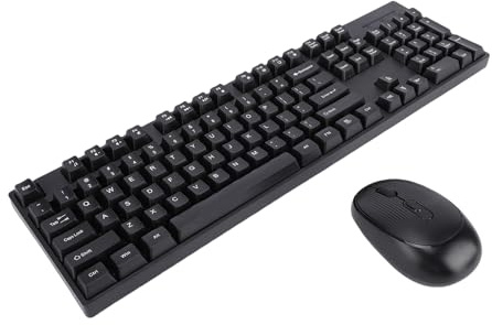 Annadue Combo Tastiera e Mouse Wireless 2.4G, Tastiera a 104 Tasti con Mouse Ergonomico, modalità Sospensione, Plug Play, per Computer PC Laptop (BLACK)