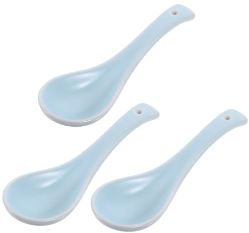 NUOBESTY 3 pezzi Cucchiai Ceramica Manico Corto per Zuppa Porridge e Casa Cucchiai Leggeri Facili da Pulire Colori Casuali Utensili Pratici per Ristorante e Uso Domestico Colore Casuale