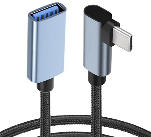 xiongWeiLai USB 3.0 zu USB-C Winkel Adapter OTG Kabel, USB C auf USB3.0 Adapter 90 Grad, USB C to USB A Female Aluminium Nylon, Schnelltransfer für Smartphone Laptop Tablet Büro Reisen