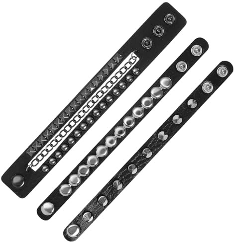 SUPVOX Bracelet Large Punk en Similicuir Noir, Ensemble Multi-couches à Clous, Bracelet Décoratif pour Homme et Femme, Accessoire Mode pour Cosplay et Usage Quotidien