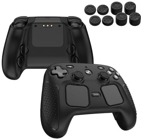 NEWZEROL Silicone Case for Steam Controller 2026/Controller 2, Black | 8 thumb grip caps, skin-tight silicone case, sweat-resistant, anti-slip gaming grip, durable accessory, easy install.