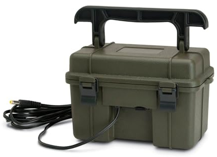 STEALTH CAM 12V Battery Box Kit - Portable Compact Waterproof Sealed Battery Charging Box for Hunting Trail Cameras w/ External Power Jack | AC Charger, 10Ft Steel Cable Included
