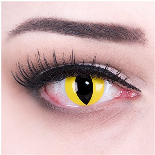 Farbige gelbe Katzenaugen Kontaktlinsen mit Stärke -2,00 Crazy Fun Color Contact Lenses 'Cat Eye' Topqualität Linsenbehälter
