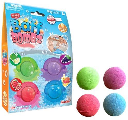 Simba 105953408Sdn - Zimpli Kids 4-Pack Baff Bombz, 4-Pack Baff Bombz Från Zimpli Kids, Badbomber Som Skapar Ett Färgstarkt Brusande Badäventyr, I Färgerna Röd, Grön, Blå Och Lila, Från 3 År