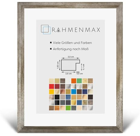 RahmenMax® Morena Bilderrahmen Holz 28x29 cm zum Aufhängen/Bilderrahmen Maßanfertigung möglich/MDF Posterrahmen/Bilder Rahmen in Vintage Metall mit 1mm klarem Acrylglas/Puzzle Rahmen