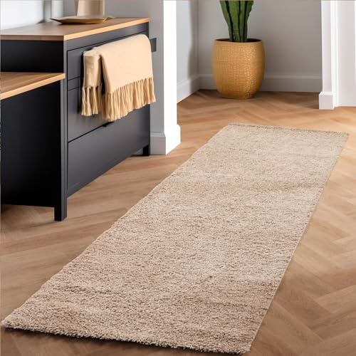 SIMPEX Shaggy Hochflor Teppich, 80x150 cm, Beige, weich, flauschig, modern, einfarbig, Ideal für Flur oder Kinderzimmer, für Wohnzimmer Schlafzimmer Flur