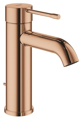 GROHE Essence, Waschtischarmatur, wassersparend (Wasserhahn für das Bad, Badarmatur mit Zugstangen-Ablauf, 17cm hoch, einfache Installation am Waschbecken, langlebige Oberfläche), kupfer, 23589DA1