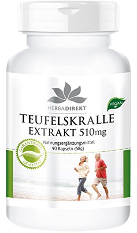 Teufelskralle Extrakt - 510mg - 90 Kapseln - vegan - hochdosiert | HERBADIREKT by Warnke Vitalstoffe - Deutsche Apothekenqualität