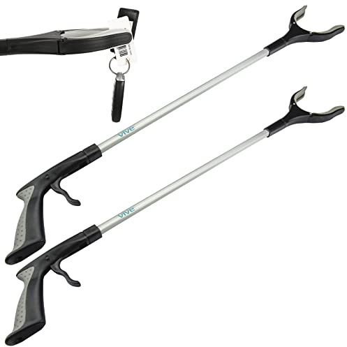 Vive Reacher Grabber Tool - 32 Extra Long Pickup Aid (2 Pack) - Trash Picker Upper, Rotating Hand, Heavy Duty Grip Arm - Reaching Assist for Litter, Elderly, Garden Nabber, Disabled, Handicap Arm