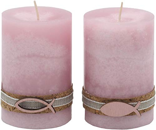 ZauberDeko 2 Stumpenkerzen Kerzen Rosa Kork Fisch Tischdeko Kerzendeko Kommunion Konfirmation Taufe