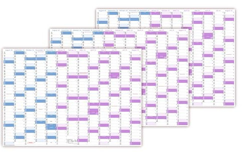 3 Stück Schuljahreskalender 2025/2026 DIN A1 (594 x 841mm) matt - gerollt - August 2025 bis August 2026, 13 Monate - Wandkalender Schulkalender