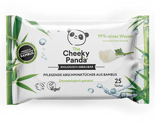 The Cheeky Panda Bamboo make-up wipes, rose, 25 wet wipes per pack, biodegradable, super soft and sustainable