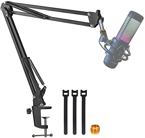 YUZUHOME Microphone Arm Stand, Adjustable Suspension Boom Scissor Mic Stand with 3/8 to 5/8 and 3/8 to 1/4Screw Adapter Clip for Blue Yeti Snowball, Yeti Nano, Yeti x and other Radio Broadcasting
