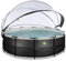 EXIT Toys Black Leather All-in-one Pool mit Multifunktionale Abdeckung, Sandfilterpumpe und Umfangreichem Zubehörset - ø488x122cm - Großer, Runder Rahmenpool - Extra tiefer Pool mit Leiter - Schwarz