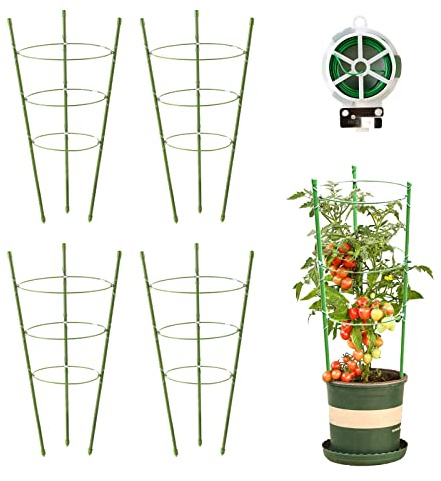 Kgozwon 4 Pack Tomato Cage Plant Support Cages for Garden, 18 inches Trellis for Climbing Plants, Upgrade Garden Plant Stakes with Adjustable Ring, Tomato Rings for Support, with Twist Tie