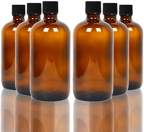 Youngever 6 Pack 250ML Amber Glass Bottles with Lids, UV Protection, Leak-Proof, Perfect for Essential Oils, Secondary Fermentation, Storing Kombucha, Kefir, Glass Beer Growler