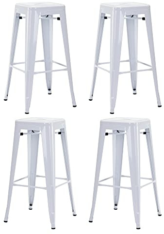 Duhome Sgabello Bar Industriale Esterno, Set di 4 Sgabelli Bar Alto in Metallo, Impilabile Sgabelli da Pranzo, Scandinavian Sgabello Alta per Cucina, Pranzo, Pub, Moderni (Bianco, 76cm-4PCS)