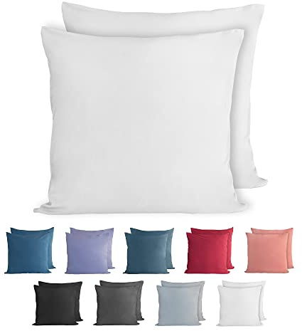 Komfortec Juego de 2 Fundas de cojín 100% algodón, 60 x 60 cm, Supersuave, 150 g/m², Color Blanco