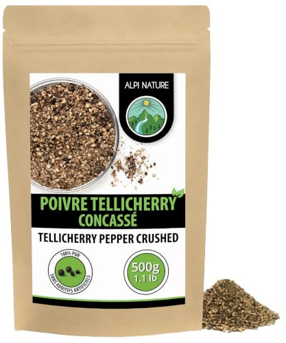 Alpi Nature Tellicherry Pfeffer geschrotet 500g, Pfeffer schwarz | Pfefferkörner schwarz Telicherry, ideal für Fleisch, Gemüse & Saucen