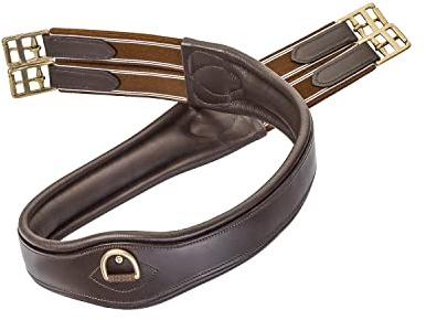 SUNRIDE Cincha de Montar Soho de Cuero auténtico, anatómica con Anilla en D (3X) para riendas auxiliares (120 cm, marrón)