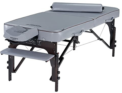 Master Massage 76cm Montour LX Klappbar Mobil Massageliegenpaket Kosmetikliege mit Holzfuß, Halbrolle und Tragetasche Elegantes Design