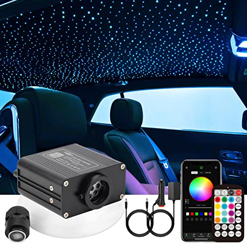 CHINLY Starry Sky Voiture Fibre Optique Lumière pour Voiture/Plafond, 16W Twinkle 450pcs*0.75mm*3m Bluetooth RGBW APP/Remote LED Fibre Optique Star Plafonniers Kit