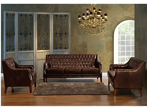 Vente-unique-Couchgarnitur Leder 3+2+1 Colbert - Braun