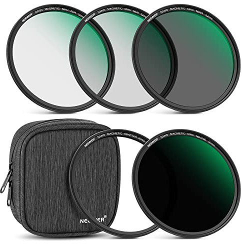 NEEWER 52mm Magnetic ND Lens Filter Kit, ND4 ND8 ND64 ND1000 Filters with Magnetic Adapter Ring & Filter Pouch, HD Optical Glass with 30 Layers Nano Coatings, Scratch/Water Resistant