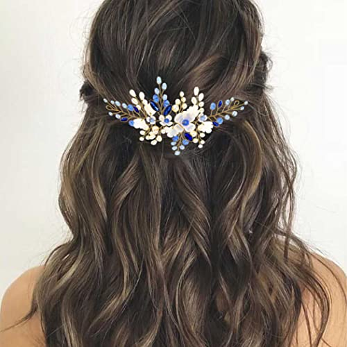 Ushiny Blumen-Braut-Hochzeits-Stirnband, goldfarben, Brautschmuck, Weinrebe, Kristall, Haarschmuck, Abschlussball, Perlen, Kopfschmuck für Damen und Mädchen